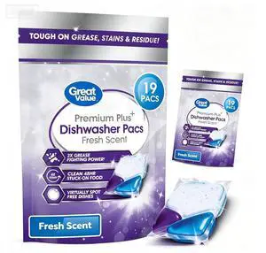 Premium Plus Dishwasher Pacs Fresh Scent 19 Count, Enzyme Formula Cut Grease & Food Residue, Septic Safe, No Pre-Rinse Needed Premium Plus Dishwasher Pacs Fresh Scent 19 Count, Enzyme Formula Cut Grease & Food Residue, Septic Safe, No Pre-Rinse Needed