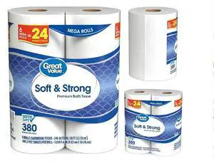 Soft & Strong Premium 2-Ply Toilet Paper 6 Mega Rolls, 380 Sheets Per Roll, Embossed Unscented White Bath Tissue Soft & Strong Premium 2-Ply Toilet Paper 6 Mega Rolls, 380 Sheets Per Roll, Embossed Unscented White Bath Tissue