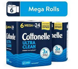 6 Mega Rolls Cottonelle Ultra Clean Toilet Tissue, Soft, No Perfumes & Dyes, Fast Dissolving for Septic Systems 6 Mega Rolls Cottonelle Ultra Clean Toilet Tissue, Soft, No Perfumes & Dyes, Fast Dissolving for Septic Systems