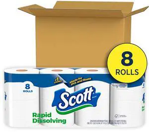 8 Double Rolls Quick Dissolve Toilet Tissue, Clog-Free Design for Low-Flow Toilets, RV, Marine & Camping Use 8 Double Rolls Quick Dissolve Toilet Tissue, Clog-Free Design for Low-Flow Toilets, RV, Marine & Camping Use