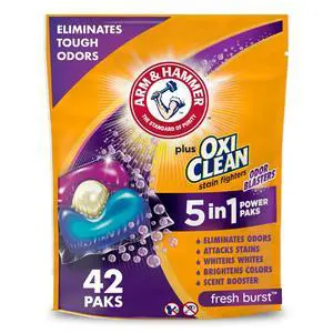 ARM & HAMMER Plus OxiClean Odor Blasters 5-in-1 Laundry Detergent Power Paks Fresh Burst 42 Ct, Stain & Odor Removal ARM & HAMMER Plus OxiClean Odor Blasters 5-in-1 Laundry Detergent Power Paks Fresh Burst 42 Ct, Stain & Odor Removal