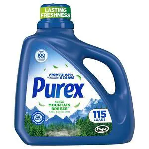 Purex Fresh Mountain Breeze Liquid Laundry Detergent 150 fl oz, 115 Loads, HE Compatible, Brightens & Whitens Fabrics Purex Fresh Mountain Breeze Liquid Laundry Detergent 150 fl oz, 115 Loads, HE Compatible, Brightens & Whitens Fabrics