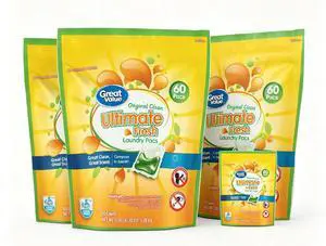 60 Ct AllInOne Laundry Pacs Original Clean, MessFree PreMeasured Detergent for Household Washing 60 Ct AllInOne Laundry Pacs Original Clean, MessFree PreMeasured Detergent for Household Washing
