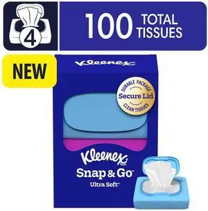 4 Pack Snap & Go OnTheGo Facial Tissues, UltraSoft 3Ply, Compact Protective Travel Pouch for Purse & Car 4 Pack Snap & Go OnTheGo Facial Tissues, UltraSoft 3Ply, Compact Protective Travel Pouch for Purse & Car