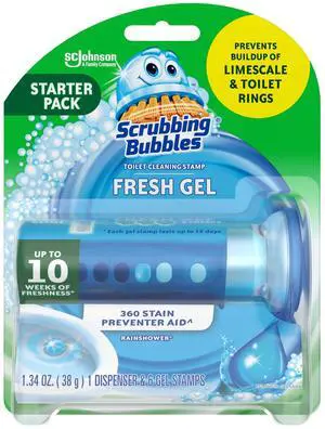 Scrubbing Bubbles Fresh Gel Toilet Cleaning Stamp Rainshower Scent, Dispenser with 6 Gel Stamps, FlushActivated Toilet Freshener Scrubbing Bubbles Fresh Gel Toilet Cleaning Stamp Rainshower Scent, Dispenser with 6 Gel Stamps, FlushActivated Toilet Freshener