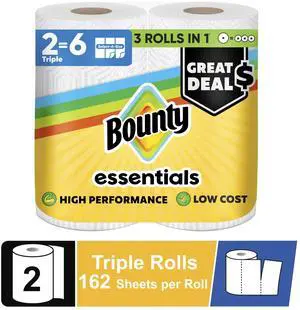 2 TripleRoll Disposable Paper Towels, Equals 6 Regular Rolls, 162 Sheets Each Roll, Everyday Household SpillCleanUp Supply 2 TripleRoll Disposable Paper Towels, Equals 6 Regular Rolls, 162 Sheets Each Roll, Everyday Household SpillCleanUp Supply