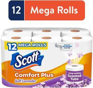 Scott ComfortPlus LavenderScented Tube Toilet Paper, 12 Mega Rolls (Equal to 48 Regular Rolls), 3X Thicker 4X Stronger SepticSafe Bath Tissue Scott ComfortPlus LavenderScented Tube Toilet Paper, 12 Mega Rolls (Equal to 48 Regular Rolls), 3X Thicker 4X Stronger SepticSafe Bath Tissue