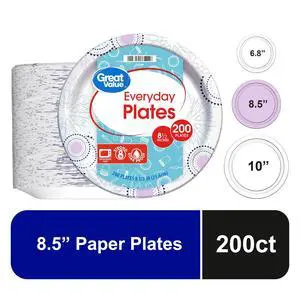 Great Value 200Count 8.5" Disposable Paper Plates, Patterned SoakProof Plates for Meals & Gatherings Great Value 200Count 8.5" Disposable Paper Plates, Patterned SoakProof Plates for Meals & Gatherings
