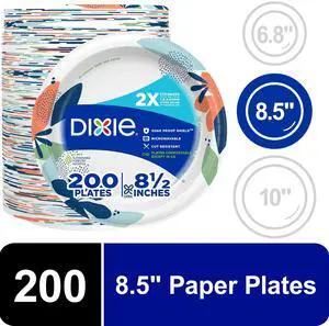 Dixie Disposable Paper Plates, 8.5Inch MultiColor, SoakProof & CutResistant, Microwavable, 200 Count Dixie Disposable Paper Plates, 8.5Inch MultiColor, SoakProof & CutResistant, Microwavable, 200 Count