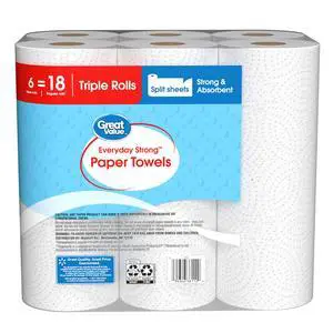 Great Value 6 TripleRoll Paper Towels, Embossed White SplitSheet Towels for Household Cleanups, 990 Sheets Great Value 6 TripleRoll Paper Towels, Embossed White SplitSheet Towels for Household Cleanups, 990 Sheets