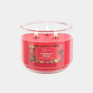 Mainstays 11.5 oz Strawberry Breeze Scented Jar Candle, Three SelfTrimming Cotton Wicks, ParaffinBlend Wax Mainstays 11.5 oz Strawberry Breeze Scented Jar Candle, Three SelfTrimming Cotton Wicks, ParaffinBlend Wax