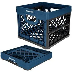 CleverMade 6.6 Gallon Folding Storage Milk Crate, Ocean Navy Polypropylene Bin with File Rails for MultiPurpose Organization CleverMade 6.6 Gallon Folding Storage Milk Crate, Ocean Navy Polypropylene Bin with File Rails for MultiPurpose Organization