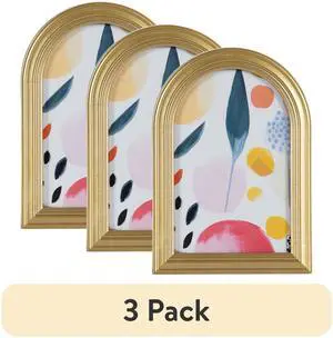 DesignOvation 3Pack 4x6 Arch Gold Decorative Picture Frames, Stepped Profile, Glass Cover, Tabletop Easel & Wall Hanger DesignOvation 3Pack 4x6 Arch Gold Decorative Picture Frames, Stepped Profile, Glass Cover, Tabletop Easel & Wall Hanger