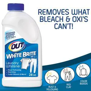 Out 28oz White Brite Laundry Whitener, HeavyDuty Stain & Yellowing Remover, PreSoak & InWash Booster for White Fabrics Out 28oz White Brite Laundry Whitener, HeavyDuty Stain & Yellowing Remover, PreSoak & InWash Booster for White Fabrics