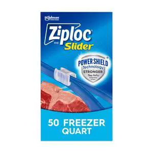 Ziploc 50Count QuartSize Slider Freezer Storage Bags, Expandable StandUp Base, Reusable RecyclableCompatible Food and Household Organizer Bags Ziploc 50Count QuartSize Slider Freezer Storage Bags, Expandable StandUp Base, Reusable RecyclableCompatible Food and Household Organizer Bags