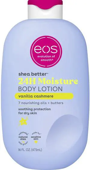 eos 16oz Vanilla Cashmere Body Lotion, Lightweight 24Hour Hydrating Moisturizer with SustainablySourced Shea Butter for Dry Complexion eos 16oz Vanilla Cashmere Body Lotion, Lightweight 24Hour Hydrating Moisturizer with SustainablySourced Shea Butter for Dry Complexion