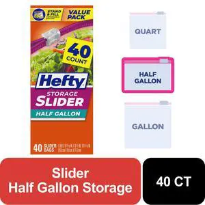 Hefty 40Count HalfGallon Slider Storage Bags, Reusable Plastic Bags for Food Storage, Meal Prep, Travel and Household Organization Hefty 40Count HalfGallon Slider Storage Bags, Reusable Plastic Bags for Food Storage, Meal Prep, Travel and Household Organization
