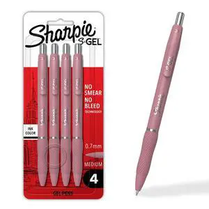 Sharpie SGel Pens, Medium 0.7mm Point, Bold Blush Barrel, Black Ink, 4 Count, NoSmear NoBleed Gel Pens with Contoured Rubber Grip Sharpie SGel Pens, Medium 0.7mm Point, Bold Blush Barrel, Black Ink, 4 Count, NoSmear NoBleed Gel Pens with Contoured Rubber Grip
