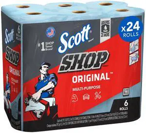 Scott Original Blue Shop Towels, 6Roll Pack, 55 Sheets Per Roll, 9.4" x 11", Absorbent MultiPurpose Garage & Automotive Cleaning Towels Scott Original Blue Shop Towels, 6Roll Pack, 55 Sheets Per Roll, 9.4" x 11", Absorbent MultiPurpose Garage & Automotive Cleaning Towels