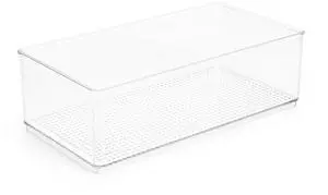 Mainstays Large Clear Plastic Organizer Bin, BPAFree Stackable Storage for Bathroom, Vanity and Skincare Supplies Mainstays Large Clear Plastic Organizer Bin, BPAFree Stackable Storage for Bathroom, Vanity and Skincare Supplies