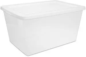 Sterilite 58Quart Clear Storage Bin With White SnapOn Lid, Stackable Plastic Container for Household Organization Sterilite 58Quart Clear Storage Bin With White SnapOn Lid, Stackable Plastic Container for Household Organization