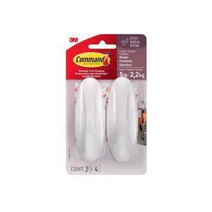 Command Large Designer Wall Hooks, White, 2 Hooks with 4 Adhesive Strips, Holds Up to 5lbs, DamageFree Indoor Hanging Command Large Designer Wall Hooks, White, 2 Hooks with 4 Adhesive Strips, Holds Up to 5lbs, DamageFree Indoor Hanging