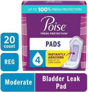 Poise Incontinence Pads for Women, 20 Count, Regular Length, 4 Drop Moderate Absorbency Poise Incontinence Pads for Women, 20 Count, Regular Length, 4 Drop Moderate Absorbency