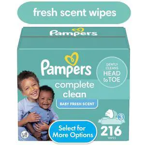 Pampers Complete Clean Baby Fresh Baby Wipes 3-Pack 216 Wipes (Select for More Options) Pampers Complete Clean Baby Fresh Baby Wipes 3-Pack 216 Wipes (Select for More Options)