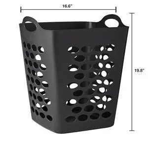 Mainstays Flexible Square Laundry Hamper, Black Polyethylene, 16.6" × 16.6" × 19.8", Lightweight Clothes Storage Basket Mainstays Flexible Square Laundry Hamper, Black Polyethylene, 16.6" × 16.6" × 19.8", Lightweight Clothes Storage Basket