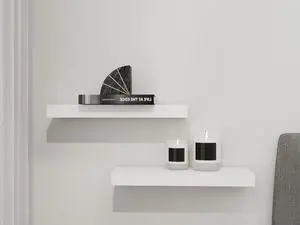 Mainstays White Floating Wall Shelves, Set of 2, 16.5" × 5.5", MDF Engineered Wood with Mounting Hardware Included Mainstays White Floating Wall Shelves, Set of 2, 16.5" × 5.5", MDF Engineered Wood with Mounting Hardware Included