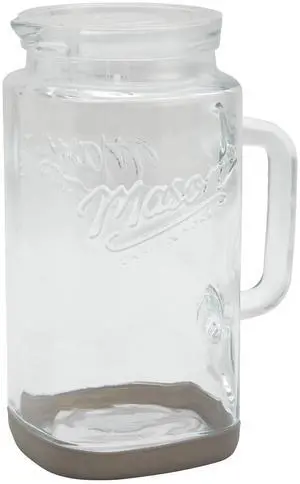 Mason Craft & More 0.5Gallon Glass Pitcher, Gray, Removable Plastic Lid & Silicone Base, Vintage Embossed Logo for Cold Beverages Mason Craft & More 0.5Gallon Glass Pitcher, Gray, Removable Plastic Lid & Silicone Base, Vintage Embossed Logo for Cold Beverages