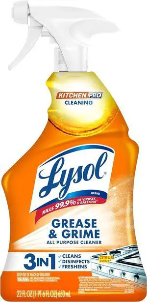 Lysol All Purpose Kitchen Cleaner Spray, Citrus Scent, 22 oz, Cuts Grease & Grime, Kills 99.9% of Kitchen Bacteria & Viruses Lysol All Purpose Kitchen Cleaner Spray, Citrus Scent, 22 oz, Cuts Grease & Grime, Kills 99.9% of Kitchen Bacteria & Viruses
