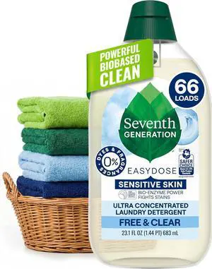 Seventh Generation Ultra Concentrated EasyDose Laundry Detergent, Free & Clear, 23.1 fl oz, 66 Loads, AutoDosing Enzyme Formula Seventh Generation Ultra Concentrated EasyDose Laundry Detergent, Free & Clear, 23.1 fl oz, 66 Loads, AutoDosing Enzyme Formula