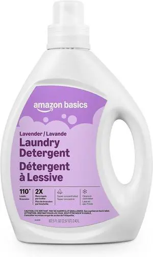 Amazon Basics Concentrated Liquid Laundry Detergent, Lavender Scent, 82.5 fl oz, 110 Loads, HE & SepticSafe Amazon Basics Concentrated Liquid Laundry Detergent, Lavender Scent, 82.5 fl oz, 110 Loads, HE & SepticSafe