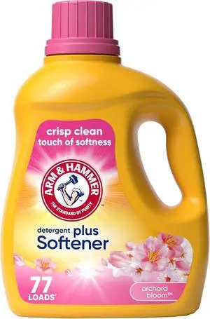ARM & HAMMER Plus Softener Liquid Laundry Detergent, Orchard Bloom Scent, 100.5 fl oz, 77 Loads, 3in1 Detergent & Fabric Softener ARM & HAMMER Plus Softener Liquid Laundry Detergent, Orchard Bloom Scent, 100.5 fl oz, 77 Loads, 3in1 Detergent & Fabric Softener