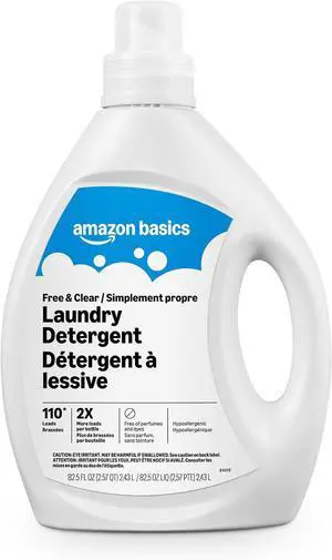 Amazon Basics Concentrated Free & Clear Liquid Laundry Detergent, 82.5 fl oz, 110 Loads, Hypoallergenic, No Perfumes & Dyes Amazon Basics Concentrated Free & Clear Liquid Laundry Detergent, 82.5 fl oz, 110 Loads, Hypoallergenic, No Perfumes & Dyes