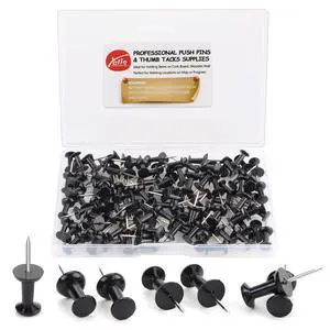 Black Push Pins 100-Count, Standard Dark Thumb Tacks with Steel Point and Plastic Head Black Push Pins 100-Count, Standard Dark Thumb Tacks with Steel Point and Plastic Head