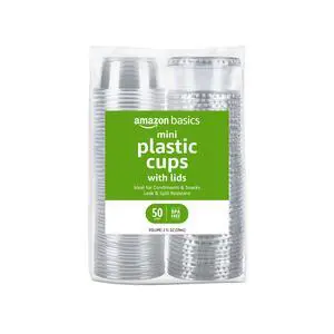 Basics Mini Disposable Plastic To-Go Cups and Lids, 2oz, 50 Count, BPA Free, for Condiment, Salad Dressing, Sauces, Jello Shots Basics Mini Disposable Plastic To-Go Cups and Lids, 2oz, 50 Count, BPA Free, for Condiment, Salad Dressing, Sauces, Jello Shots