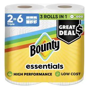 Bounty Essentials Select-A-Size Paper Towels, 2 Triple Rolls (6 Regular Rolls), White Bounty Essentials Select-A-Size Paper Towels, 2 Triple Rolls (6 Regular Rolls), White