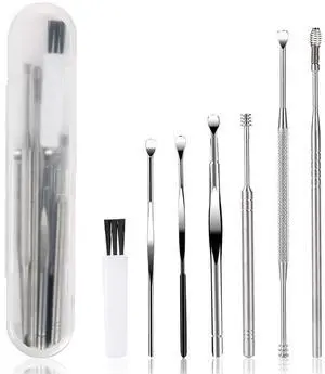 BetyBedy 7 Pcs Earwax Removal Kit with Cleaning Brush and Storage Box, Silver Ear Curette Tool Set BetyBedy 7 Pcs Earwax Removal Kit with Cleaning Brush and Storage Box, Silver Ear Curette Tool Set