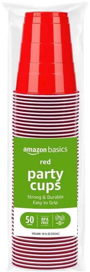 Amazon Basics 18oz 50 Count Sturdy Disposable Plastic Party Cups for Cold Drinks, Red, BPA-Free Amazon Basics 18oz 50 Count Sturdy Disposable Plastic Party Cups for Cold Drinks, Red, BPA-Free