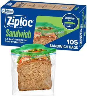 Ziploc Sandwich & Snack Bags 105 Count, Food Storage, Easy Open & Close Ziploc Sandwich & Snack Bags 105 Count, Food Storage, Easy Open & Close