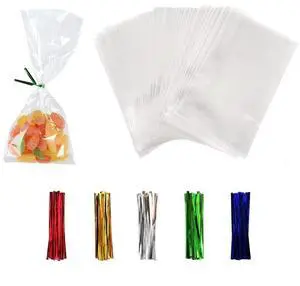 XLSFPY 100PCS Clear Cellophane Treat Bags with 100PCS Twist Ties, 3x4 OPP Rice Crispy Bags for Gift, Candy, Birthday, Christmas, New Year, Wedding XLSFPY 100PCS Clear Cellophane Treat Bags with 100PCS Twist Ties, 3x4 OPP Rice Crispy Bags for Gift, Candy, Birthday, Christmas, New Year, Wedding