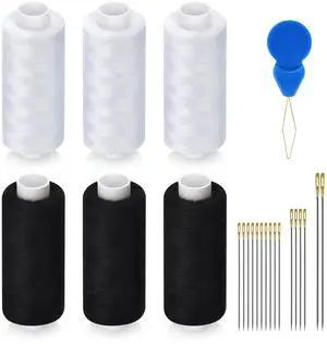 6-Piece Sewing Thread Kit, 400 Yards Each Spool 402 Polyester Thread with Sewing Needle & Threader, for Sewing Machine, Hand Stitching, Embroidery 6-Piece Sewing Thread Kit, 400 Yards Each Spool 402 Polyester Thread with Sewing Needle & Threader, for Sewing Machine, Hand Stitching, Embroidery