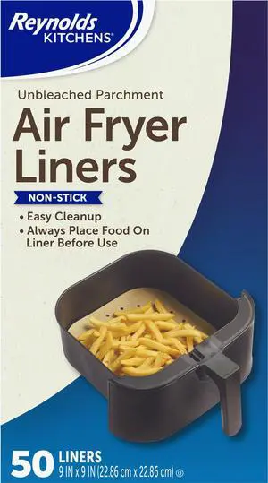 Reynolds Kitchens Disposable Air Fryer Liners, Unbleached Parchment Paper Sheets, 50 Count Reynolds Kitchens Disposable Air Fryer Liners, Unbleached Parchment Paper Sheets, 50 Count