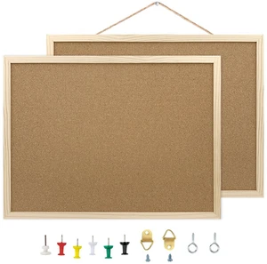 2 Pack Cork Board Bulletin Board, 15.7"x11.81", Oak Wood Finish Frame, for Wall, Office, Home, School, with Pins, Eye Bolts, Gaskets, Screws 2 Pack Cork Board Bulletin Board, 15.7"x11.81", Oak Wood Finish Frame, for Wall, Office, Home, School, with Pins, Eye Bolts, Gaskets, Screws