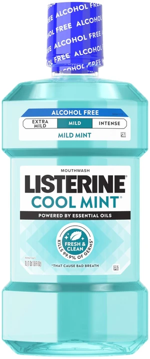 Listerine Cool Mint Alcohol Free Mouthwash, Mild Mint, 33.8 fl oz (1 L) Listerine Cool Mint Alcohol Free Mouthwash, Mild Mint, 33.8 fl oz (1 L)