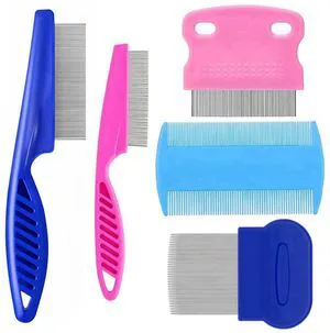 5 Pack Stainless Steel Double Sided Flea Lice Comb for Dogs and Cats, Professional Pet Grooming Comb with Rounded Teeth, Tear Stain Remover and Dematting Tool, Ideal for 5 Pack Stainless Steel Double Sided Flea Lice Comb for Dogs and Cats, Professional Pet Grooming Comb with Rounded Teeth, Tear Stain Remover and Dematting Tool, Ideal for