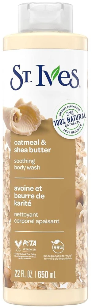 St. Ives Oatmeal & Shea Butter Body Wash, 22oz, Daily Shower Gel with 100% Natural Extracts, Moisturizing Soothing Fragrance St. Ives Oatmeal & Shea Butter Body Wash, 22oz, Daily Shower Gel with 100% Natural Extracts, Moisturizing Soothing Fragrance