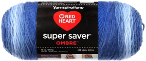 Red Heart Super Saver Ombre True Blue 4 Medium Acrylic Yarn, 10oz (283g), 482 Yards Red Heart Super Saver Ombre True Blue 4 Medium Acrylic Yarn, 10oz (283g), 482 Yards